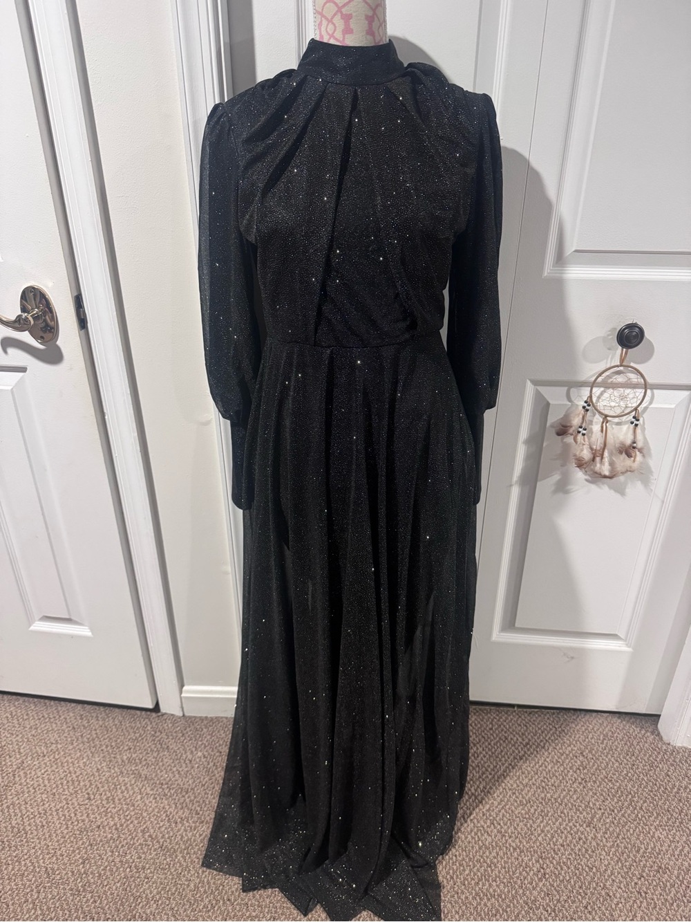 Black Sparkle Long Sleeve Evening Dress